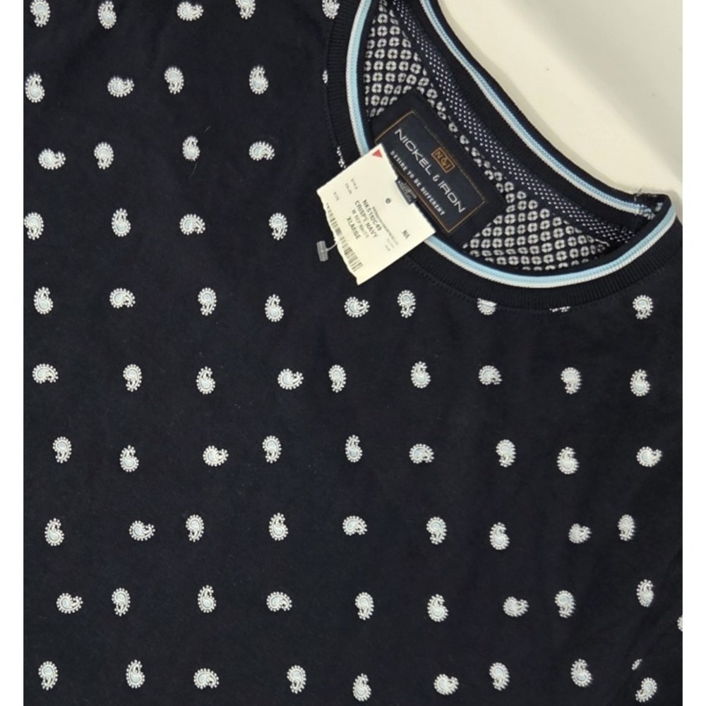 NEW Nickel & Iron Knit Shirt Mens XL Navy Blue Short Sleeve Paisley AOP NWT